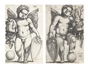 HANS SEBALD BEHAM Female Genius Holding a Coat of Arms * Male Genius Holding a Coat of Arms.